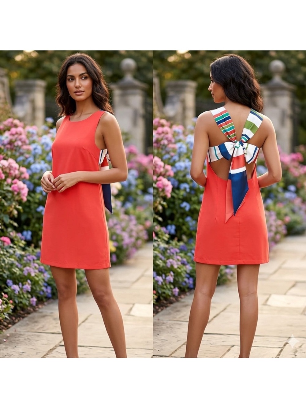 Lulu’s Joyful Red Orange Multi-Stripe Tie Back Dress Size Large NWT - Picture 3 of 6